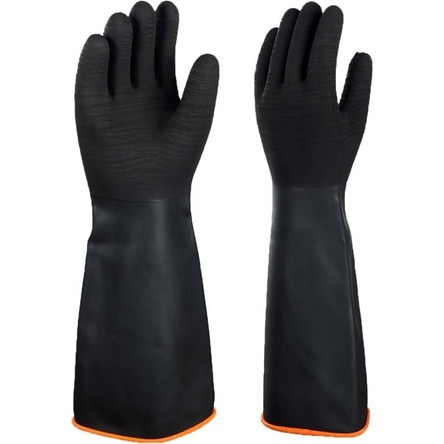 Junior 45 cm tırtıklı kauçuk asit eldiveni 10 beden kimyasal dayanımlı koruyucu eldiven